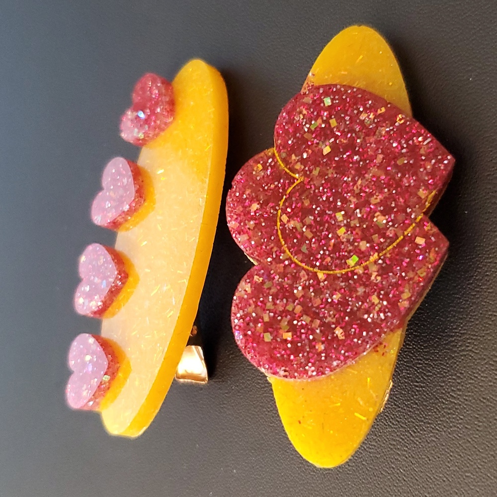 Hand-made HandCrafted Glitter Heart Vibes Resin Hair clip Barrettes